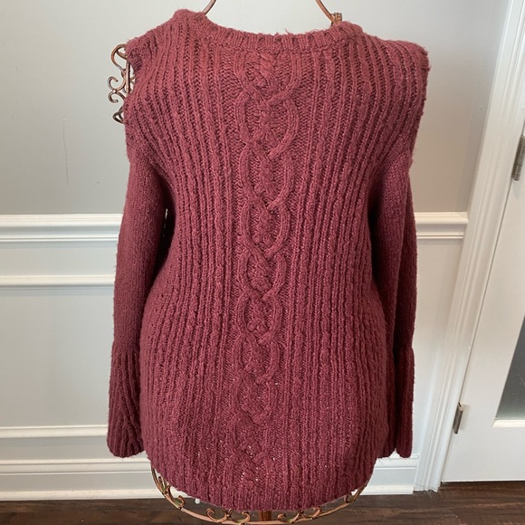 G.I.L.I. Got It Love It Cold Shoulder Burgundy Sweater with Bell Sleeves Small - Picture 7 of 12